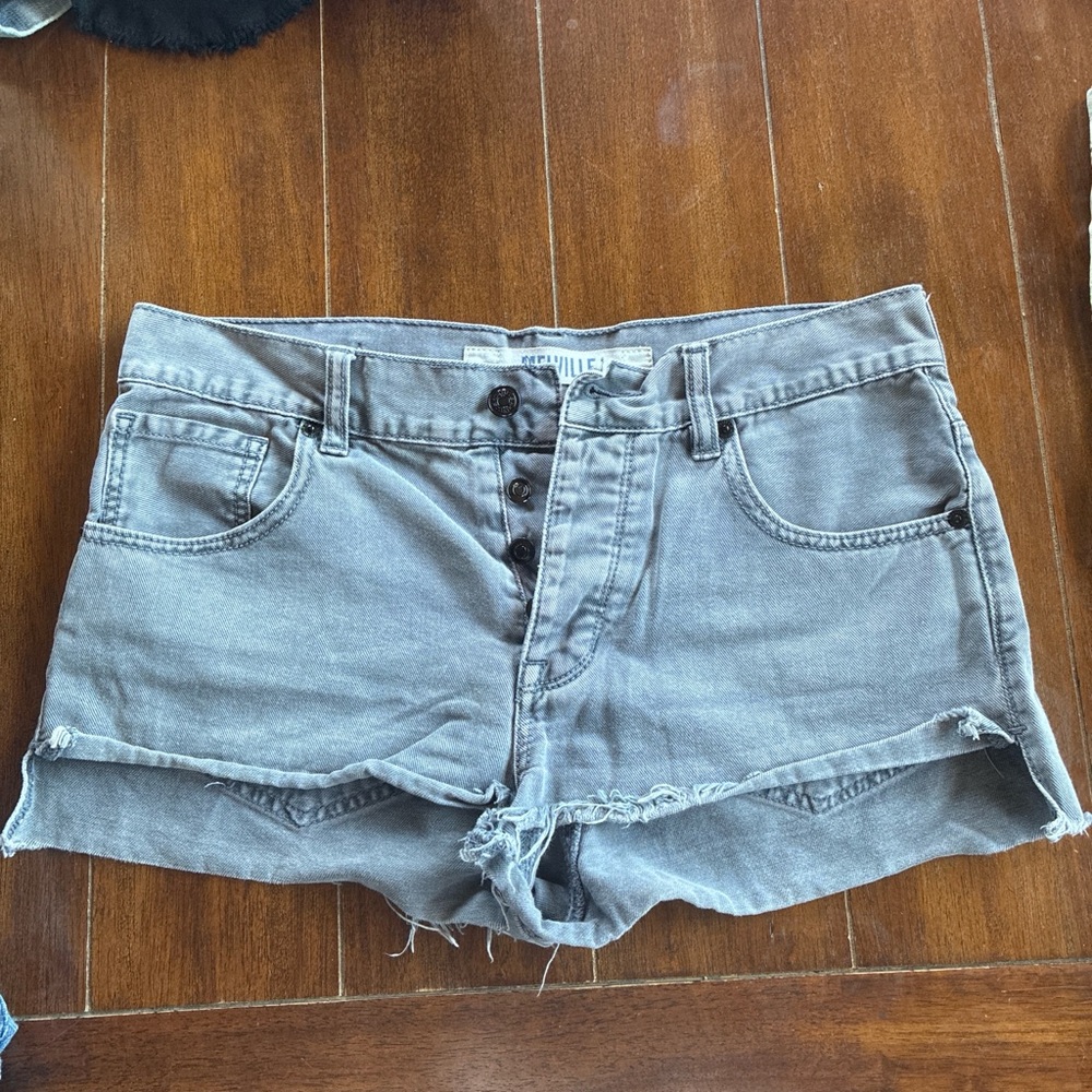 Melville Gray Denim Cutoff Shorts - Casual Frayed Hem